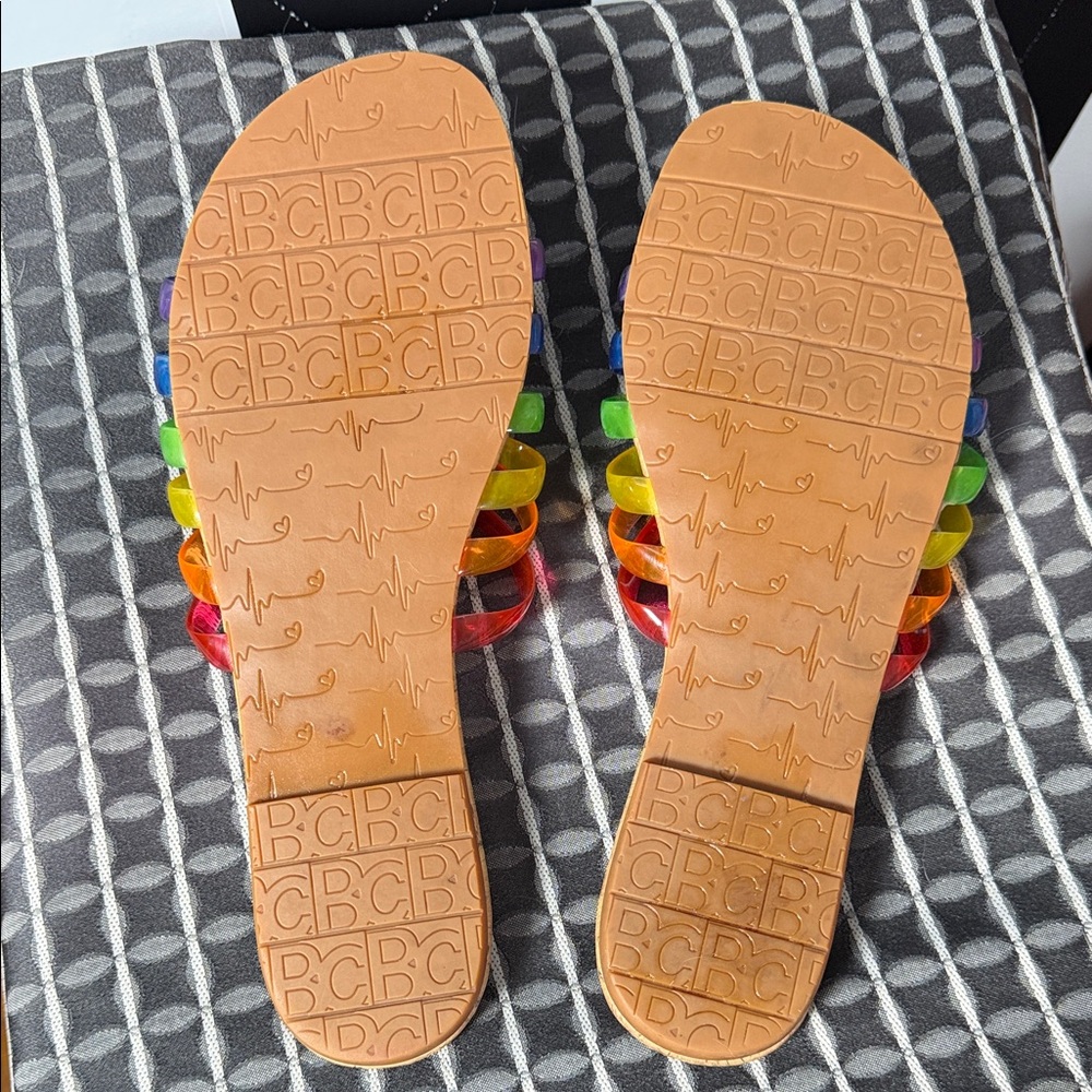 Rainbow Clear Strap Cork Slide Jelly Sandals - Picture 5 of 6